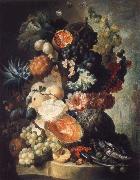 Jan van Os Fruit,Flwers and a Fish oil on canvas